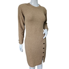 Vestido Tricot Mousse Manga Longa Gola Redonda Fenda Lateral na internet