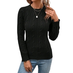 Casaco Tricot Cropped Gola Redonda Manga Longo Lã Penteada