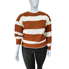 Casaco Tricot Listrado Gola Redonda Manga Longa Inverno Frio