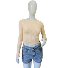 Casaco Tricot Cropped Gola Redonda Manga Longa Inverno - comprar online