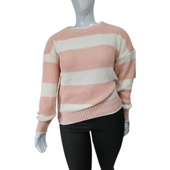Casaco Tricot Listrado Gola Redonda Manga Longa Inverno Frio