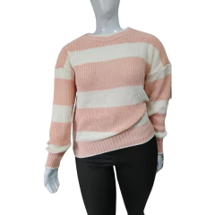 Casaco Tricot Listrado Gola Redonda Manga Longa Inverno Frio - Cachecol Acessórios