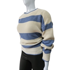 Casaco Tricot Listrado Gola Redonda Manga Longa Inverno Frio - Cachecol Acessórios