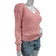 Casaco Tricot Lisa Gola V Manga Longa Inverno Frio - comprar online