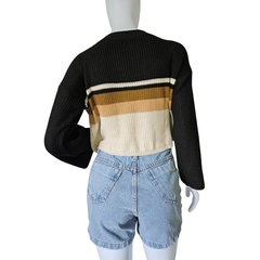 Casaco Feminino Tricot Cropped Listra Manga Longa Inverno - loja online
