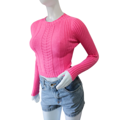 Casaco Tricot Cropped Gola Redonda Manga Longa Inverno - Cachecol Acessórios