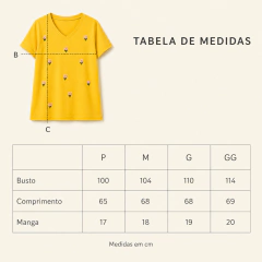 T-Shirt Feminina Gola V Bordado Flor em Algodão 100% na internet