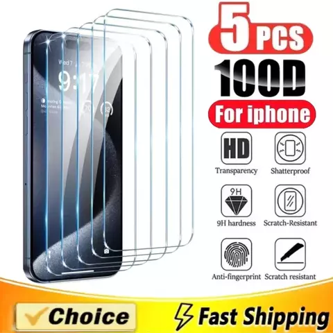 5 pçs telas vidro temperado para iphone 15 pro max protetor de tela para iphone 14 13