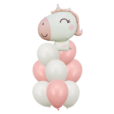 Bouquet de Globos Unicornio Bebe Rosa 21 Piezas x5 Packs