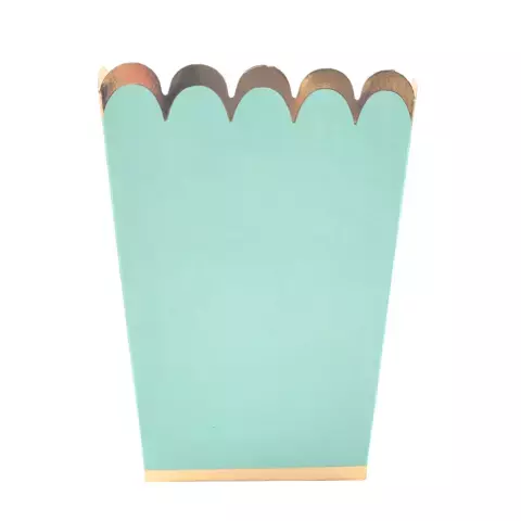 Caja Pochoclera Aqua Con Borde Dorado X8