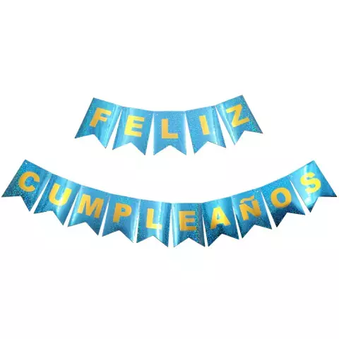 Banderin Feliz Cumpleaños Celeste Holográfico