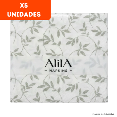 Servilleta Premium AlilA Estampada Flores Grises Tissue 33x33 x20u