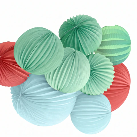 Guirnalda de Lamparas de Papel 18 un Rojo - Celeste - Verde Pastel