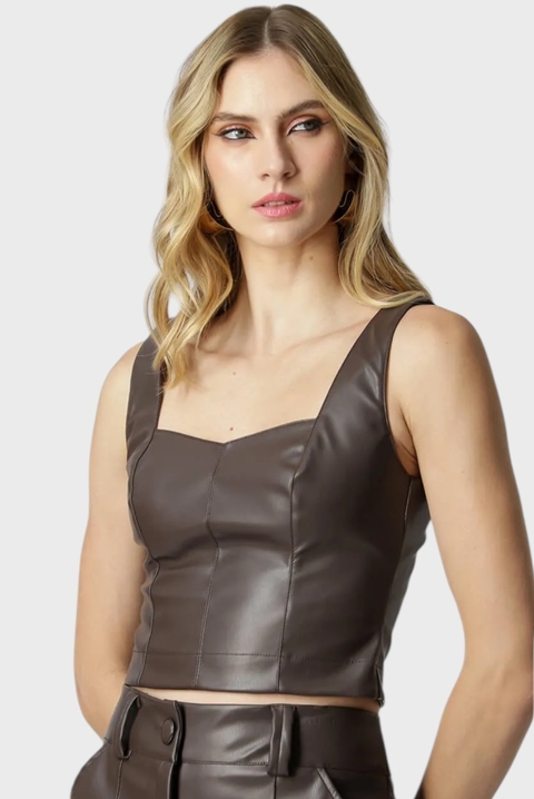 TOP RECORTE COURO ECOLOGICO