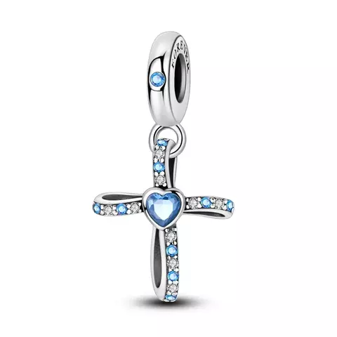 Berloque Cruz e Coração Azul