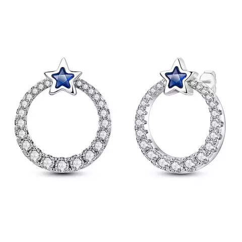 Brinco Estrela Azul e Pedras Brancas