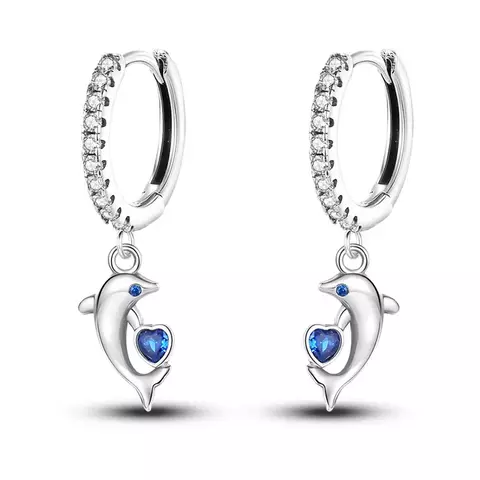 Brinco Golfinho Coração Azul