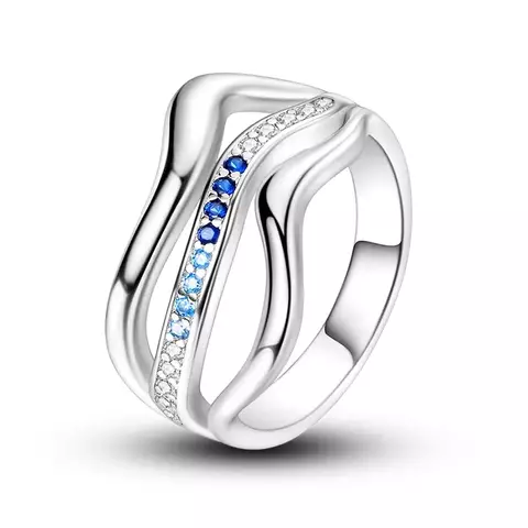 Anel Ondulado Pedras Azuis Vazado