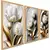 Quadros Decorativos Flor Tulipa Branca Dourada 3 Peças Mosaico Sala Quarto Escritório