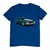 Camiseta com estampa de um Chevrolet Chevelle SS 396 em azul e branco.