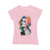 Blusinha Baby com estampa colorida de perfil feminino, destacando uma explosão de cores vibrantes.