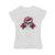 Blusinha feminina baby look com estampa de caveira decorada com rosas e um laço rosa