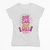 Camiseta feminina com estampa colorida que diz "SHE CAN, SHE WILL" e ilustrações de punhos cerrados.