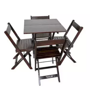 Conjunto mesa dobrável 70 x 70 com 4 cadeiras Imbuia Madesil