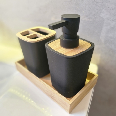 Set de Baño x3 - Negro y Bamboo