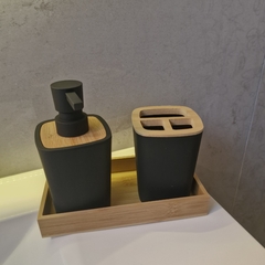 Set de Baño x3 - Negro y Bamboo - LaNa HomeDeco