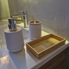 Set de Baño x3 - Blanco y Bamboo - LaNa HomeDeco