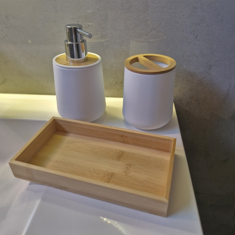 Set de Baño x3 - Blanco y Bamboo