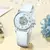 Vencedor moda iced out esqueleto relógio mecânico automático para mulheres mãos luminosas elegantes senhoras relógios pulseira de couro branco - Turinshop virtual