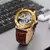 Relógios mecânicos vintage ponte dourada esqueleto automático relógio masculino luxo cinto de couro genuíno esculpido movimento luminoso - Turinshop virtual