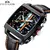 Relógio de pulso automático à prova d'água masculino, Design de luxo, Turbilhão, Quadrado Clássico, Pulseira de couro, Relógio mecânico