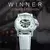 Vencedor moda iced out esqueleto relógio mecânico automático para mulheres mãos luminosas elegantes senhoras relógios pulseira de couro branco na internet