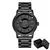 Masculino magnético metal grânulo ponteiro quartzo relógio de pulso, relógio preto, caixa de aço inoxidável, relógio casual masculino, mostrador concospectivo, novo