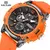 Megir-Relógio cronógrafo quartzo analógico masculino, relógio de pulso masculino com data, ponteiros luminosos, pulseira de silicone laranja, impermeável, masculino