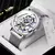 Skrox quadrado elegante esqueleto movimento automático homem relógio de pulso mecânico marca original luxo relógio reloj hombre