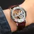Relógios mecânicos vintage ponte dourada esqueleto automático relógio masculino luxo cinto de couro genuíno esculpido movimento luminoso - Turinshop virtual