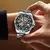 Glenaw steampunk esqueleto relógio masculino anel de luxo relógios mecânicos automáticos luminoso à prova dwaterproof água relógio pulseira aço inoxidável - Turinshop virtual