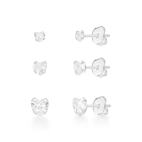 Kit Brinco Trio De Prata 925 Ponto De Luz Coração Zircônia - comprar online