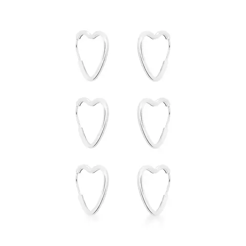 Kit Brinco Trio de Prata Argola Coração Liso