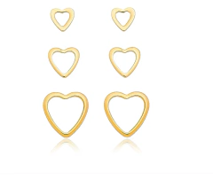 Trio de Brinco Coração Vazado Banho de Ouro 18K - comprar online
