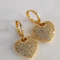 Brinco Argola Click Coração Cravejada na Zircônia - Banho de Ouro 18K