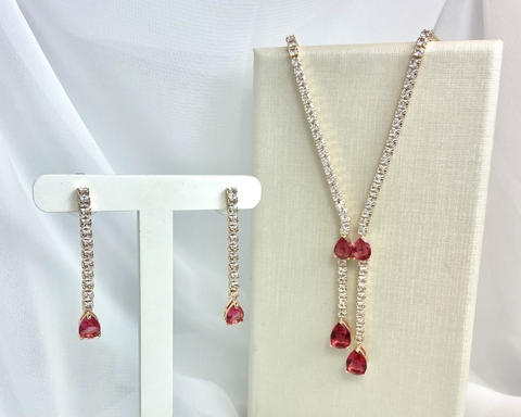 Conjunto Brinco e Colar Gota Rosa
