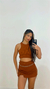 CONJUNTO CANELADO MARROM TERRA COM CROPPED E SHORT SAIA - comprar online