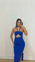 VESTIDO CANELADO MULTI AMARRAÇÕES COM FENDAS – AZUL ROYAL - comprar online