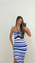 VESTIDO TRICÔ MÍDI LISTRADO AMARRAÇÃO AZUL - comprar online