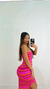 VESTIDO TRICÔ ROSA COM LARANJA ASSIMÉTRICO MIDI COM DECOTE FRONTAL